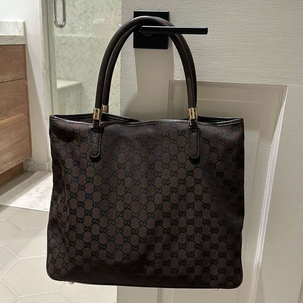 Authentic Gucci dark brown, gold hardware tote bag